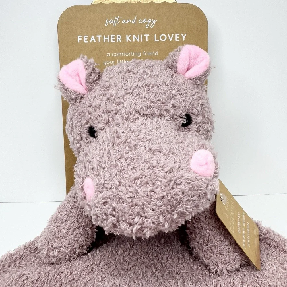 Levi & Emmie Feather Knit Hippo Plush Lovey Security Blanket Mauve